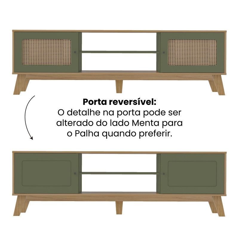 Conjunto Sala Charlotte Rack 4534 e Buffet 4535 Artely Carvalho/Menta