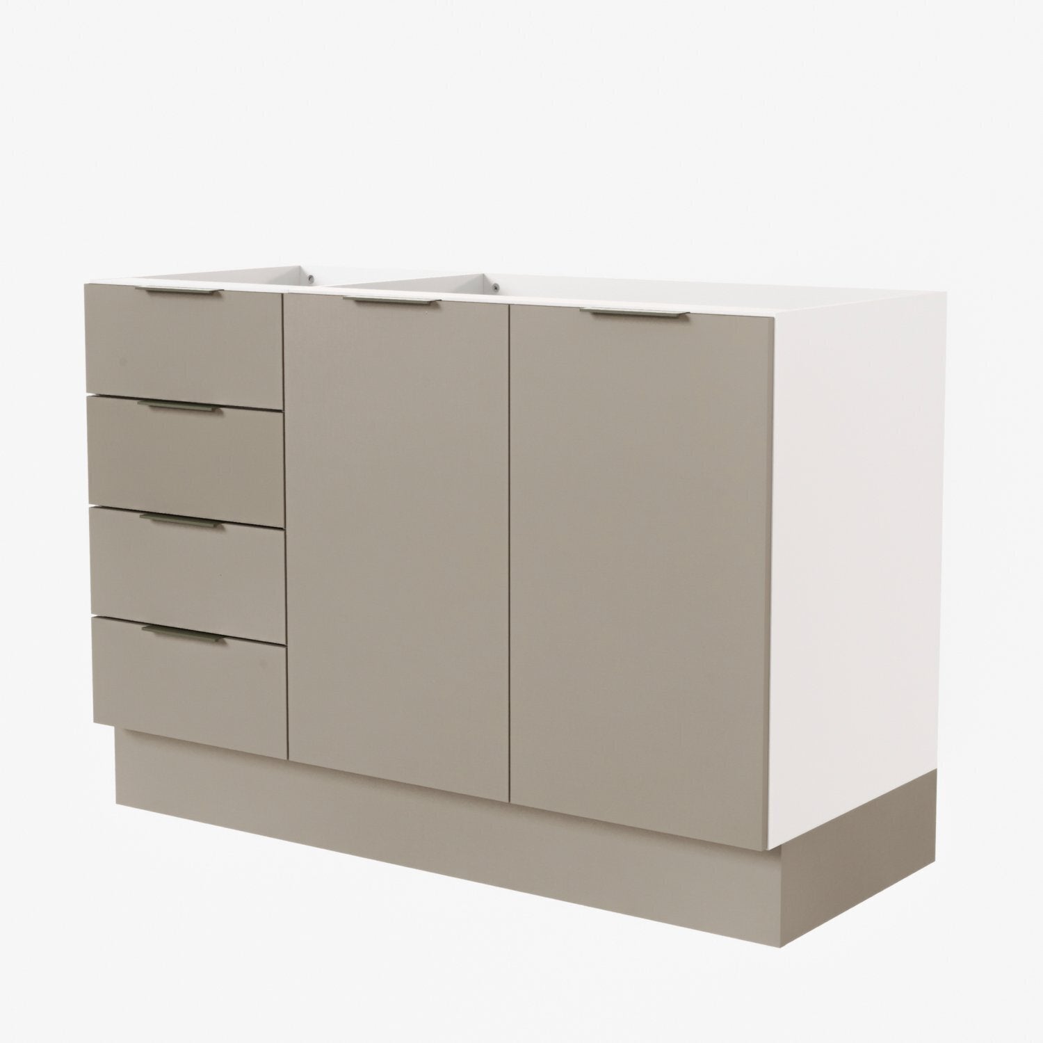 Balcão Pia 120cm sem Tampo com Rodapé Puxador 150mm Ipanema CabeCasa MadeiraOriginals Branco/Fendi Trama