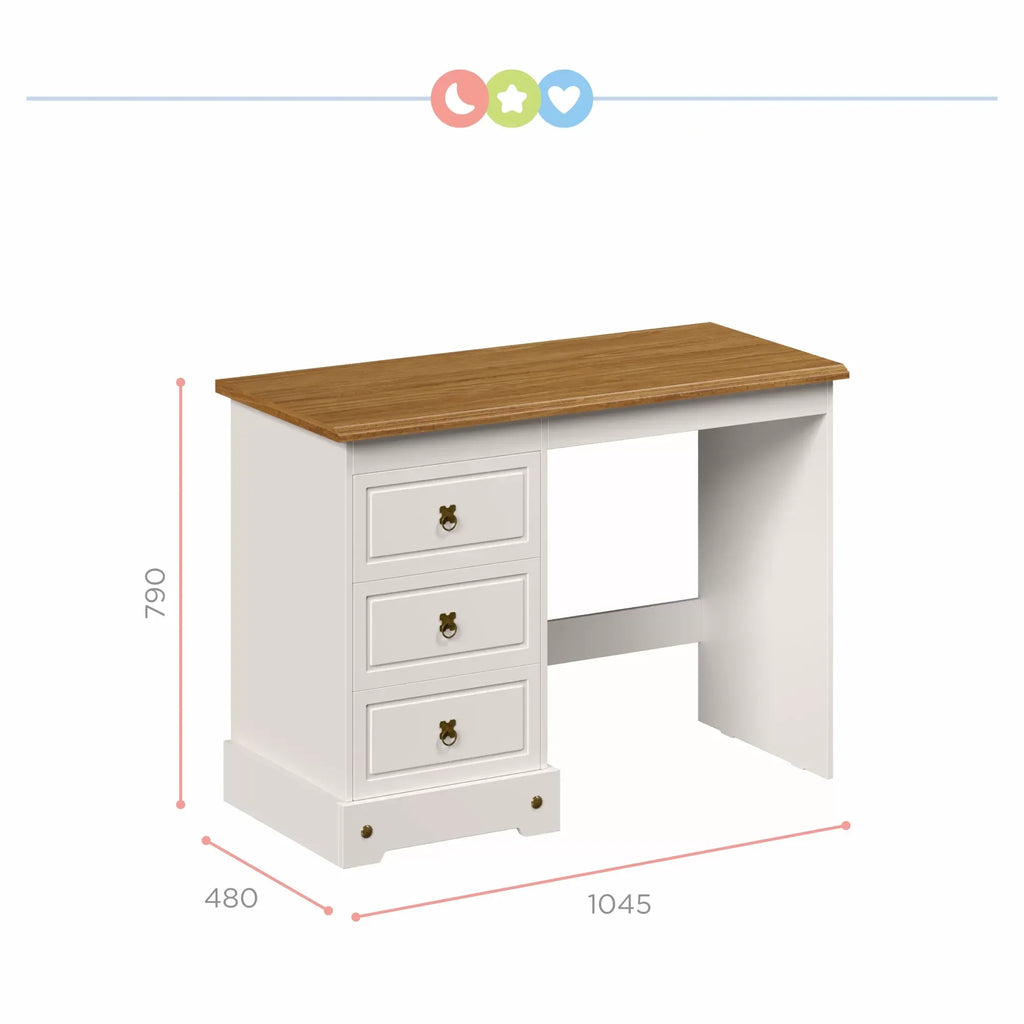 Escrivaninha Mesa Escritório Provençal Smile 3 Gavetas 104,5cm Yescasa Bege