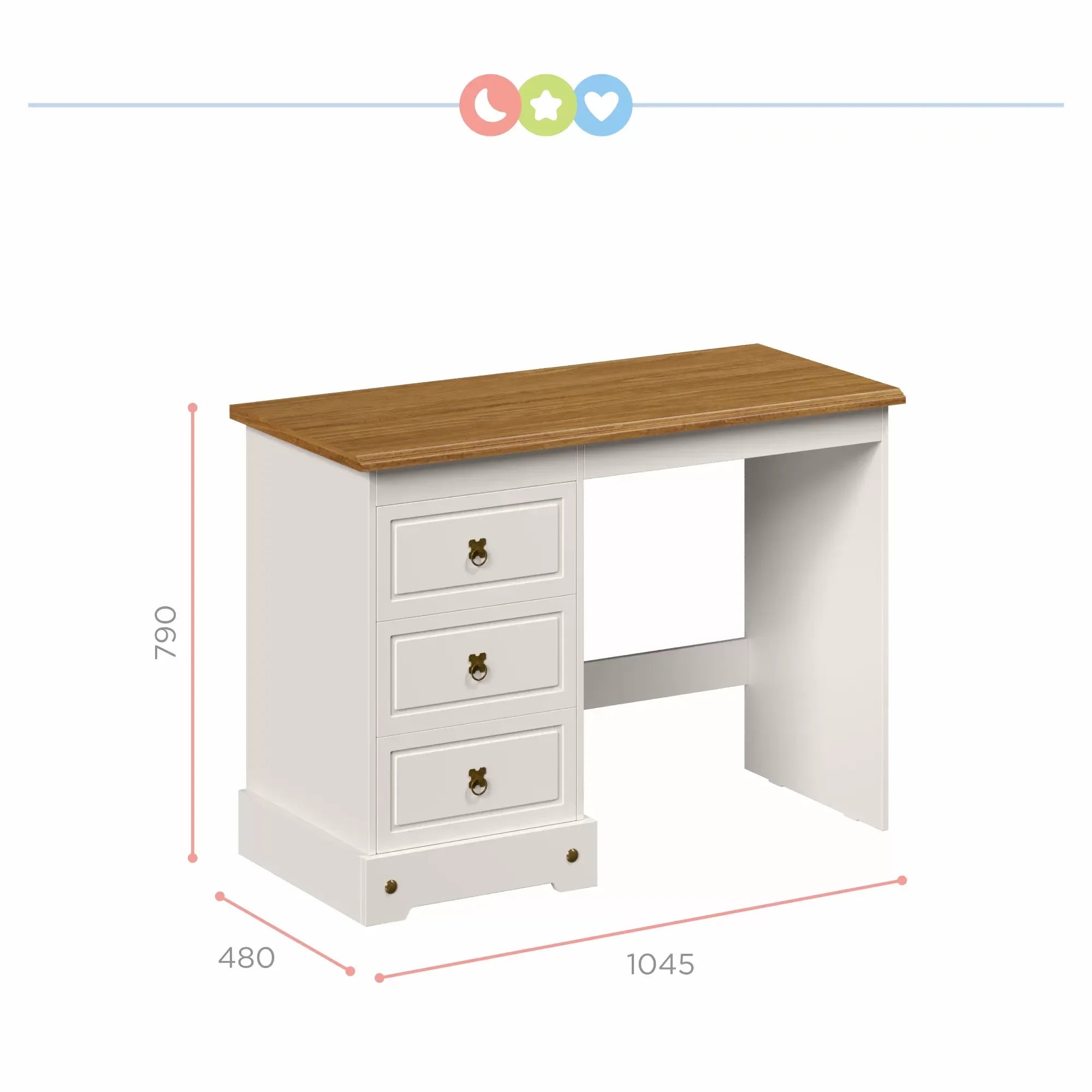 Escrivaninha Mesa Escritório Provençal Smile 3 Gavetas 104,5cm Yescasa Bege