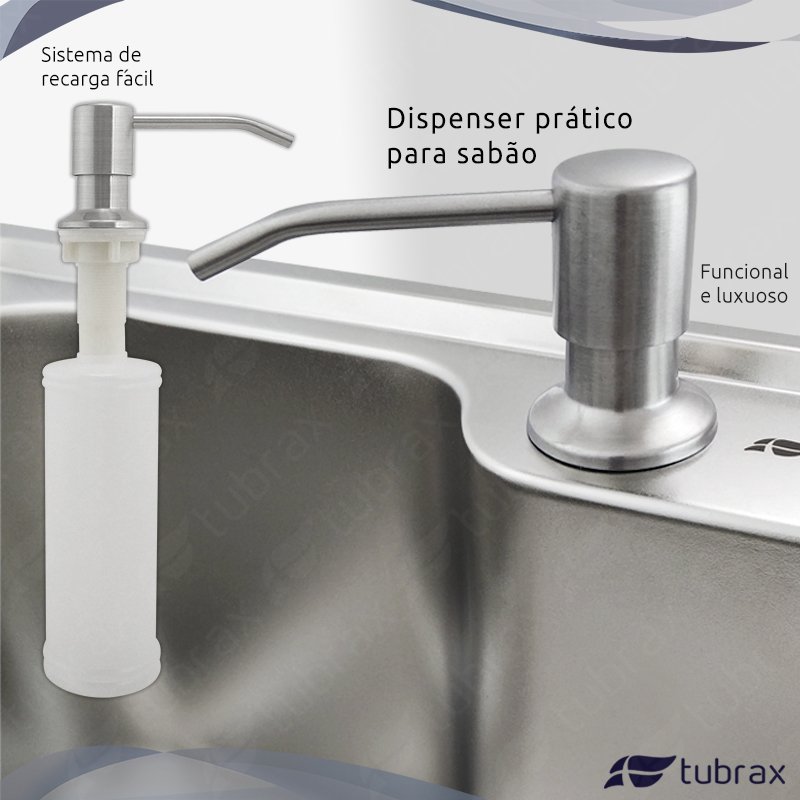 Cuba Dupla Cozinha Gourmet Aço Inox Luxo com Lixeira e Acessórios Tubrax CBC0007