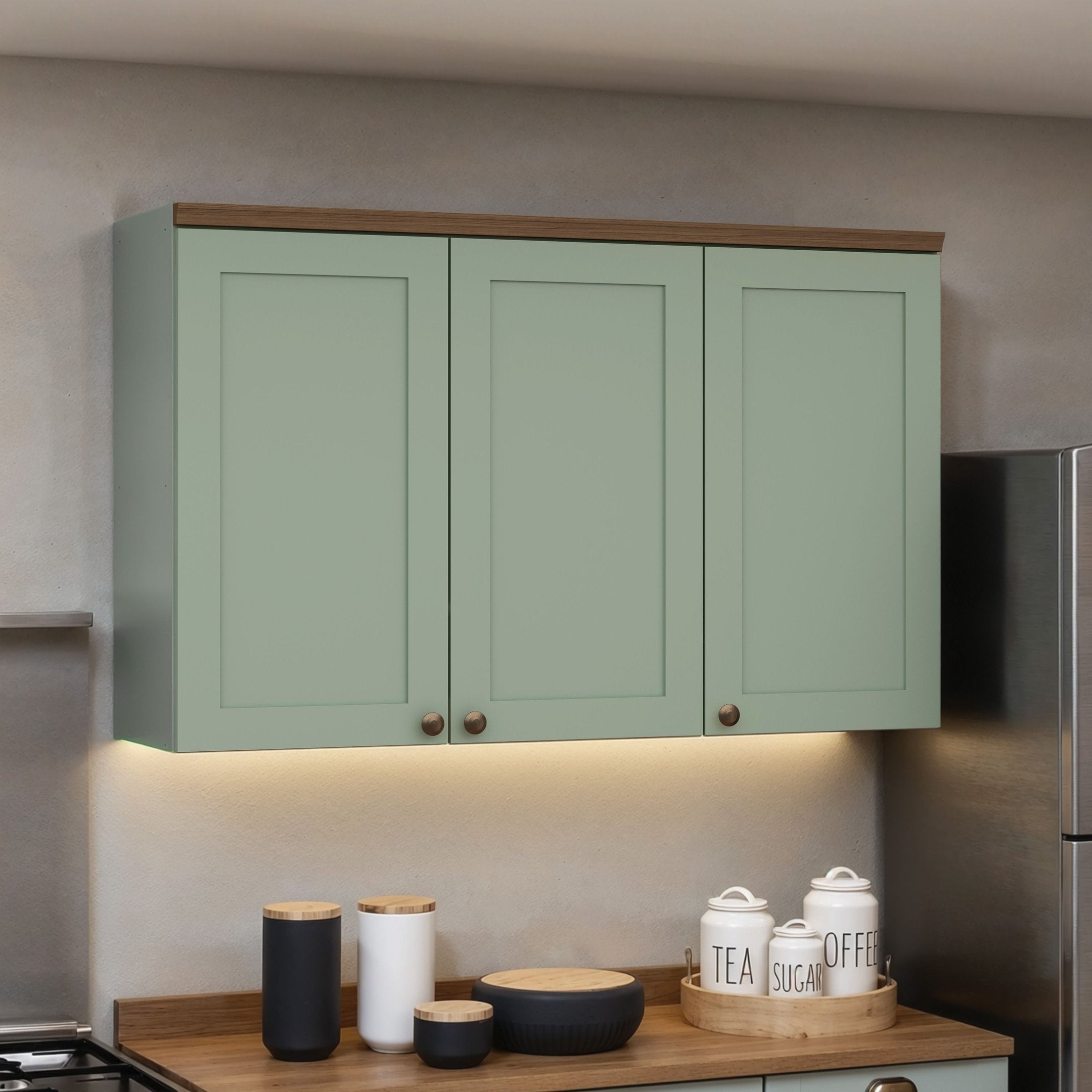 Armário Aéreo para Cozinha 3 Portas Provençal 120cm Genialflex Verde/Mint