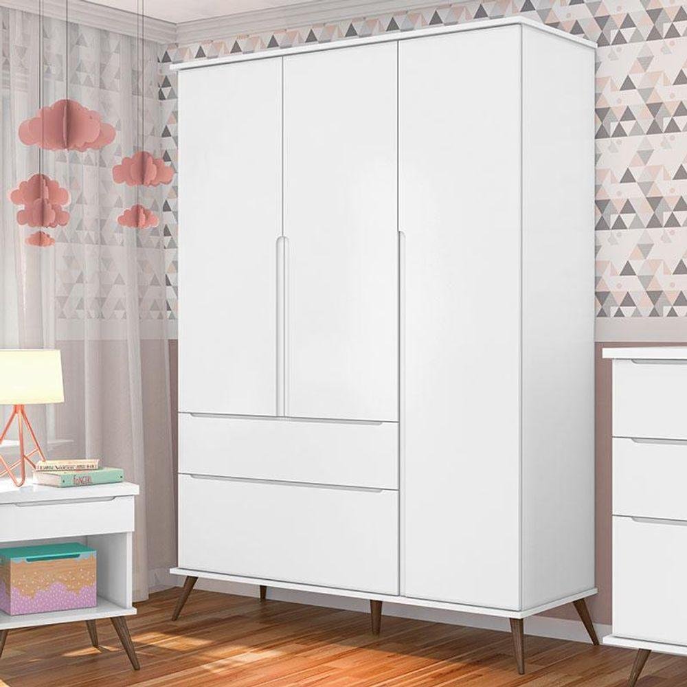 Cômoda e Guarda-Roupa Infantil Retro Alice MDF Branco Acetinado Phoenix Baby