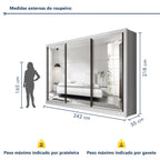 Guarda-Roupa Casal 3 Portas 6 Gavetas com Espelho Premium Lux Yescasa Branco