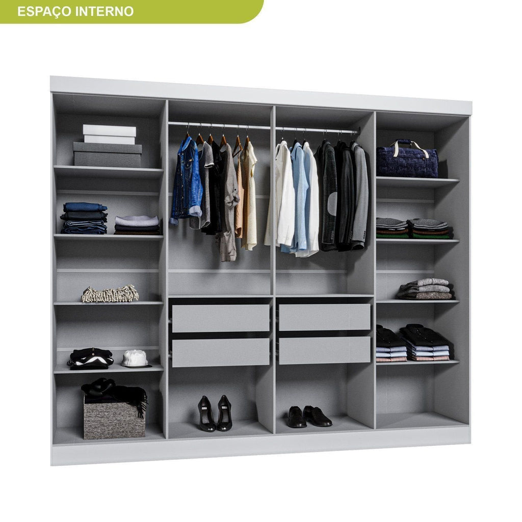 Guarda-Roupa Casal com Espelho 8 Portas 4 Gavetas Paris Maxel Branco