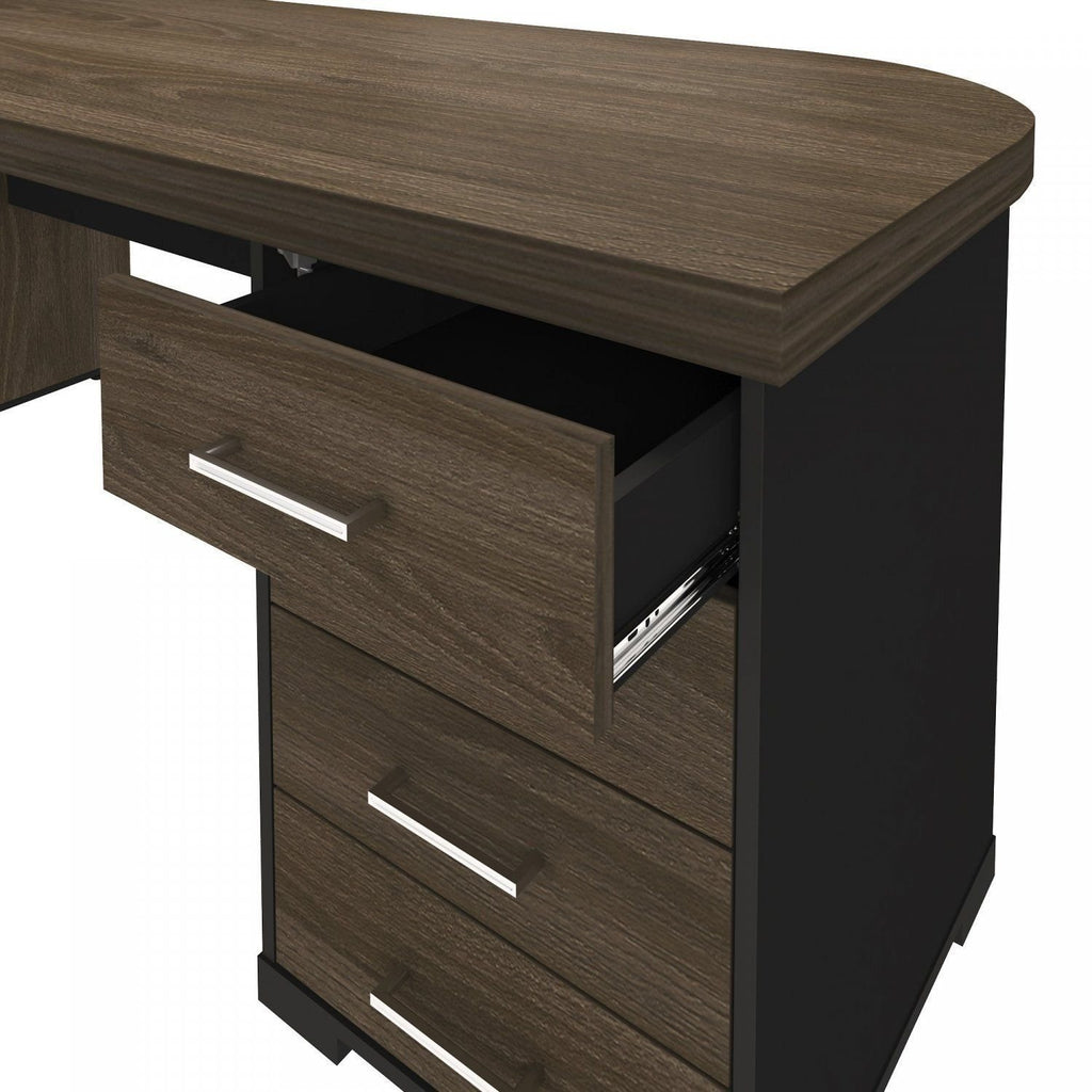Escrivaninha Mesa Escritório Tamburato 4 Gavetas Lado Direito 180cm Marrom/Charuto/Preto Artany