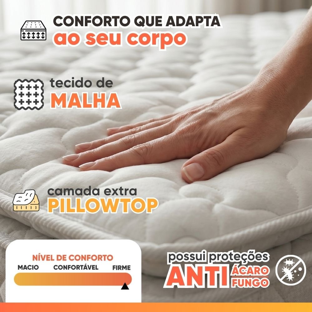 Colchão Solteiro Espuma D33 Pillow Top New Millenium Hellen Branco 88x188x19cm