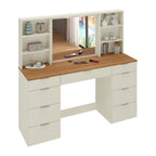 Penteadeira MDF 9 Gavetas com Espelho e LED Foscarini 8402 Bege/Argila/Carvalho Hanover