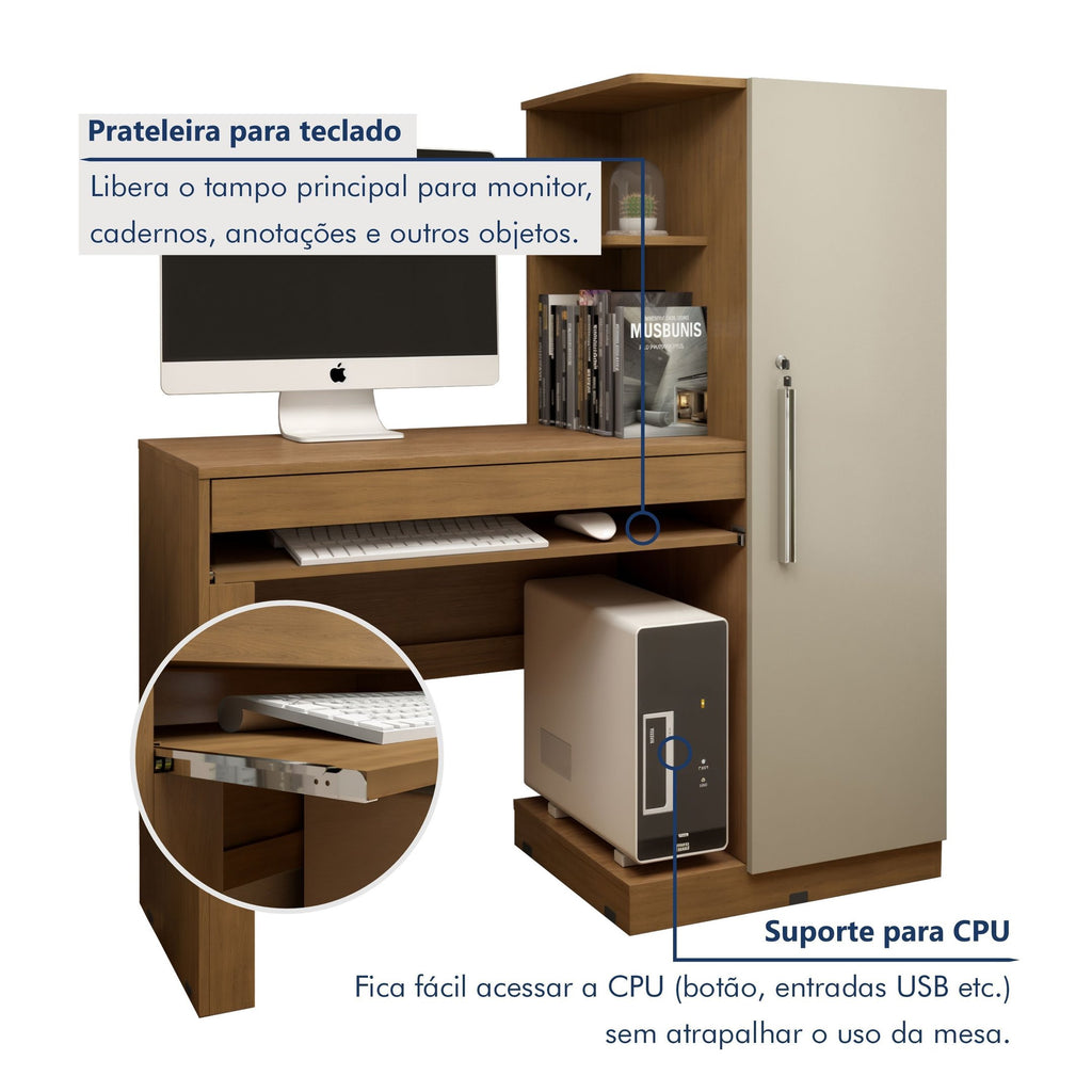 Mesa para Computador Escrivaninha com Armário Office 1 Gaveta 130cm Valdemóveis
