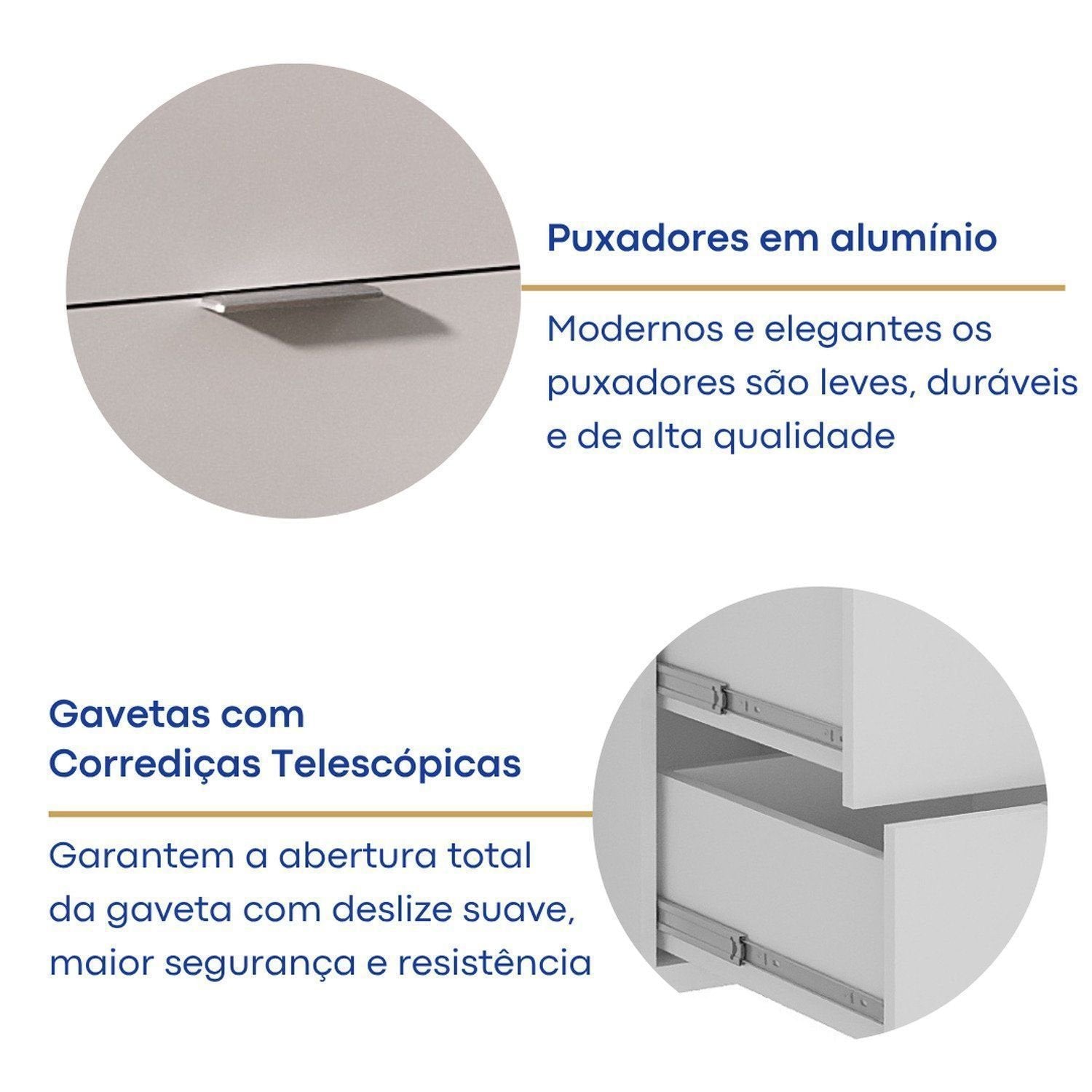 Escrivaninha em L com Mesa Escritório 5 Gavetas 152cm Branco Foscarini