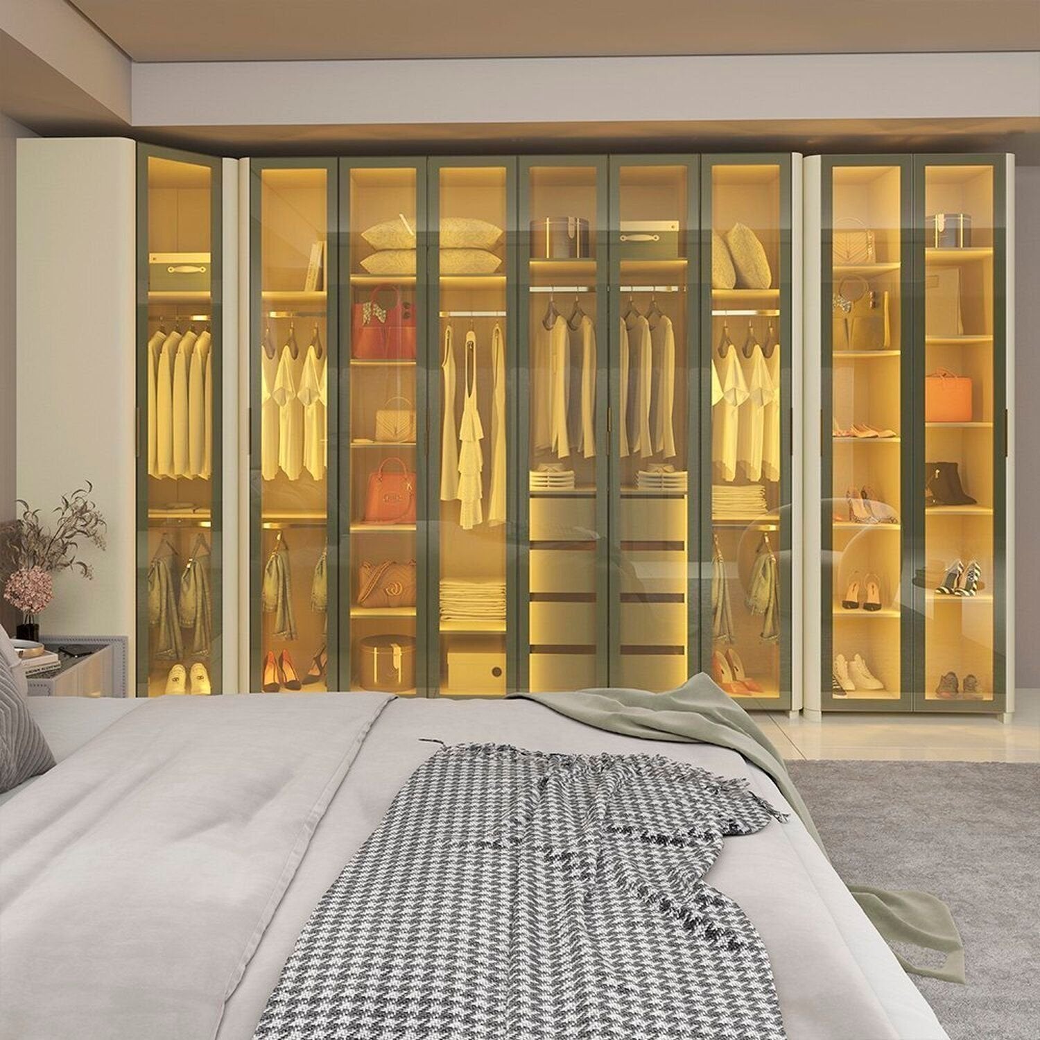 Guarda-Roupa Modulado Reflecta Innova 100% MDF Bege/Off White 339,2cm x 240cm Mod 015 Gelius Móveis