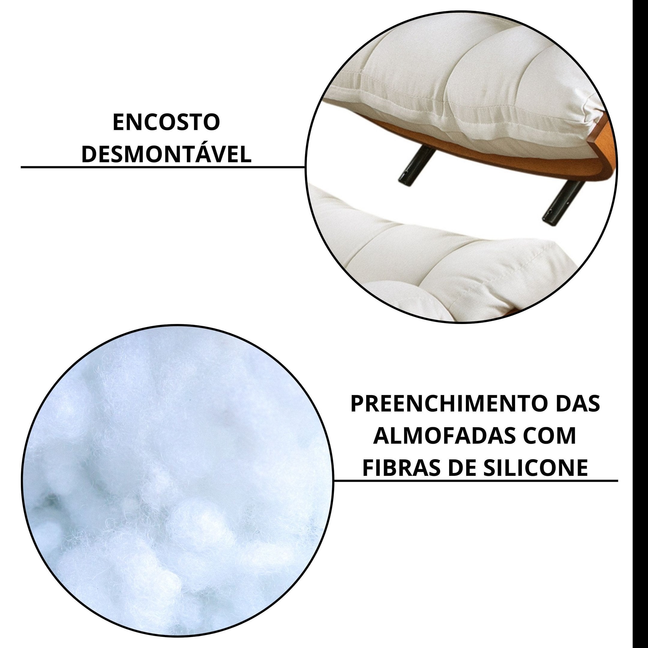 Poltrona com Puff em Linho Costela Bege/Off White 67cm House Deccor