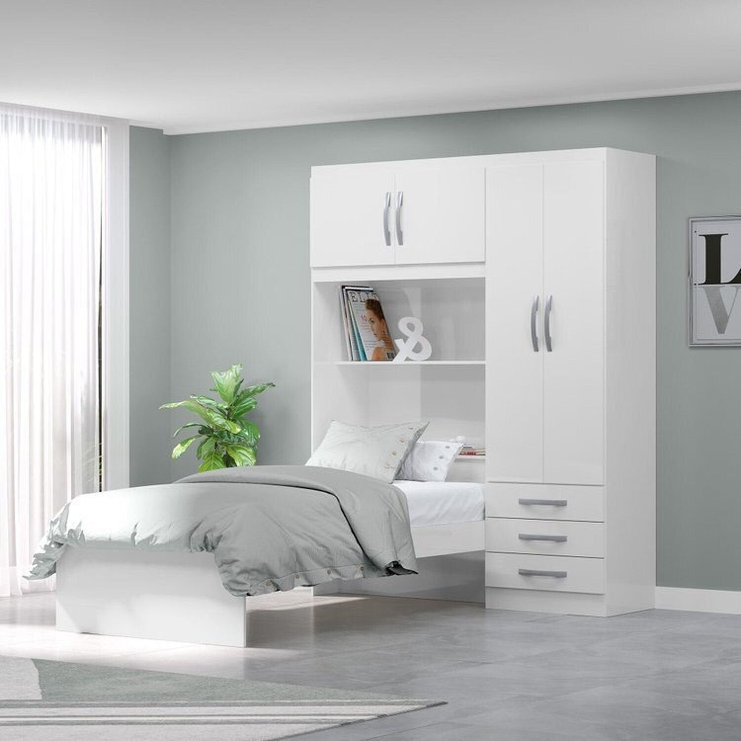 Conjunto Infantil Guarda-Roupa com Cama Lisboa 4 Portas e 3 Gavetas com Cômoda Carla 4 Gavetas MX Móveis Branco/Rosa