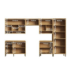 Cozinha Completa Modulada 100% MDF Vicenza Espresso Móveis 6 Peças 12 Portas 4 Gavetas Vidro Amêndoa/Chumbo 354,5x225x47cm