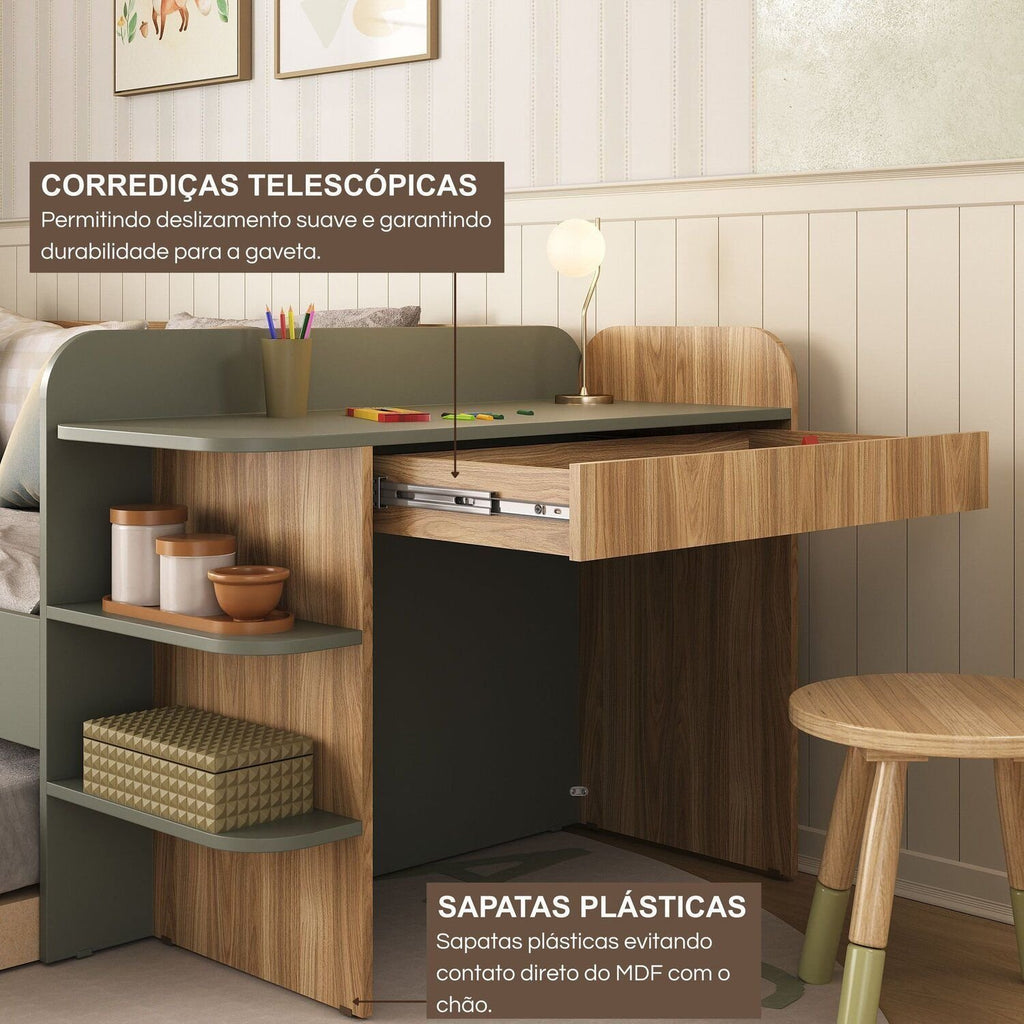 Quarto Infantil Completo com Cama de Solteiro 3 em 1 e Cômoda 10 Gavetas em MDF Premium Helena e Alice FD