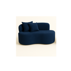 Conjunto Sala de Estar Gaia 1 Poltrona Sofá Curvo Orgânico Suede Azul Marinho MD Montanaris Decor