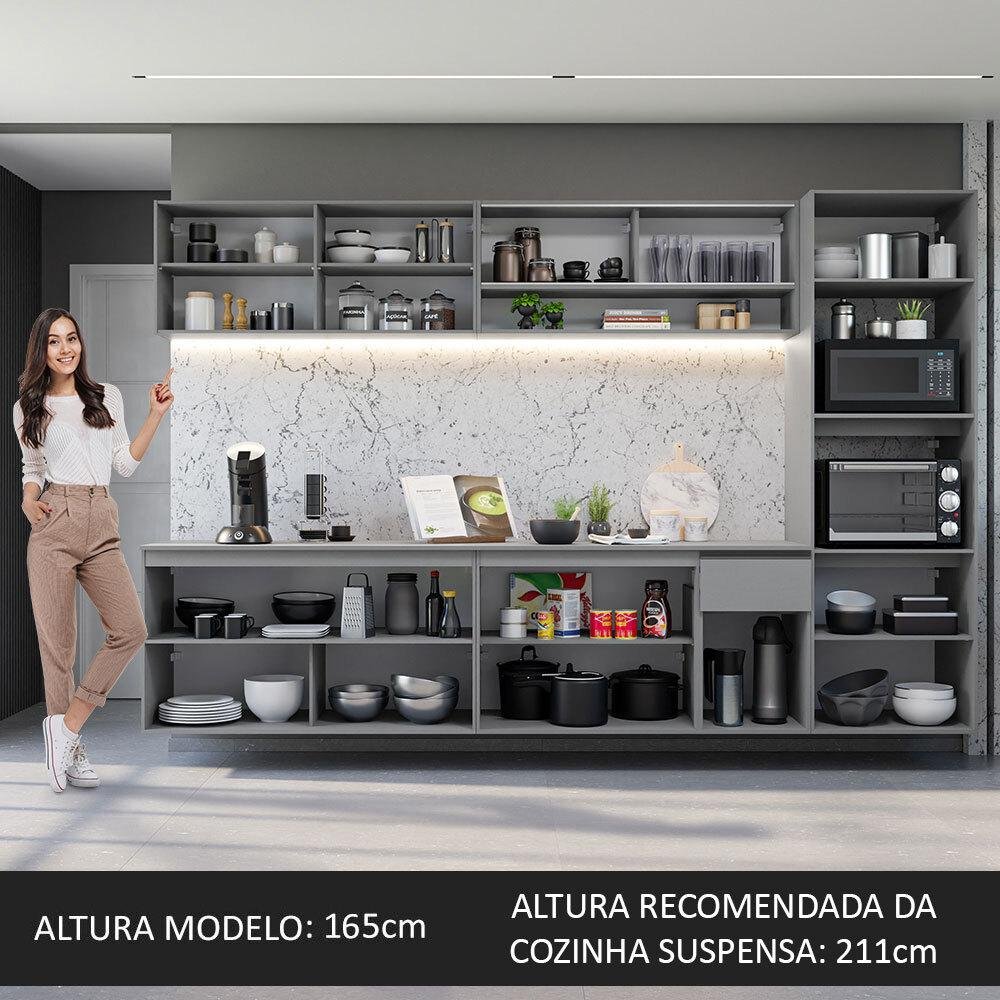 Armário de Cozinha Completa 300cm Suspenso Nice Cinza Madesa 04