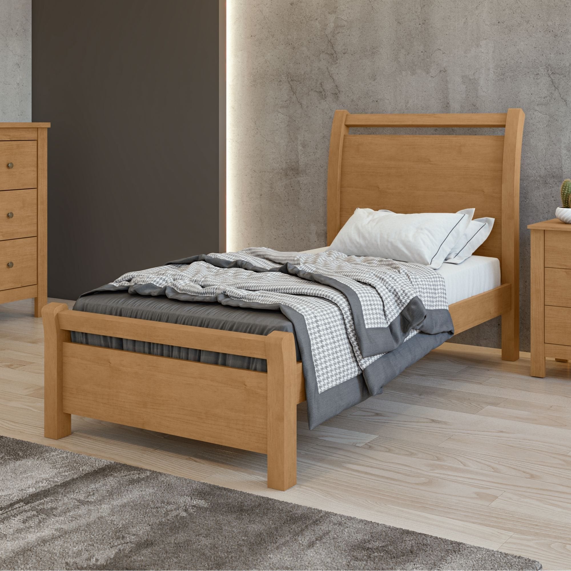 Cama Solteiro Cabeceira Curva MDF Móveis Lopas Reali Plus Amêndoa Clean