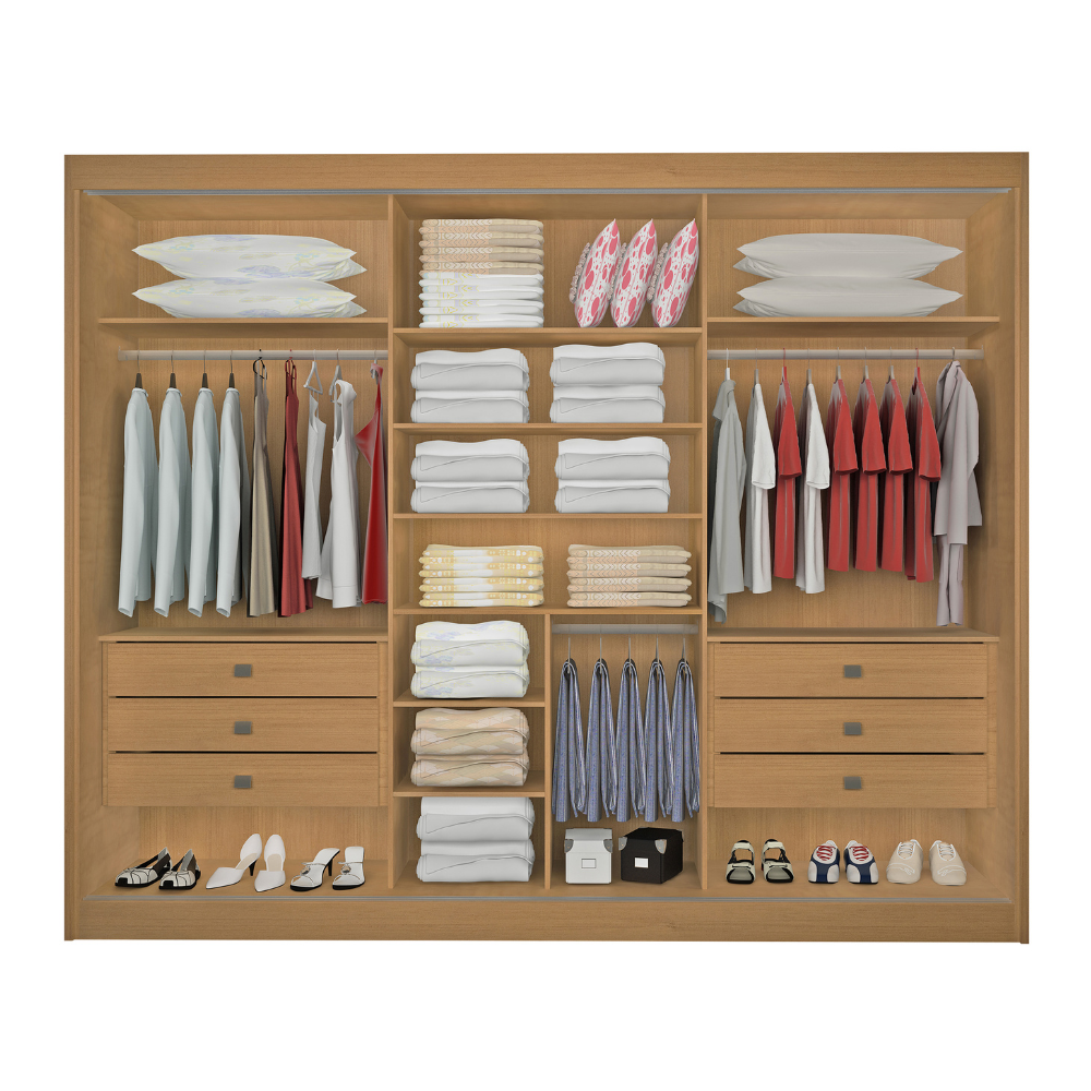Guarda-Roupa Casal 3 Portas de Correr 6 Gavetas 273cm Miami D Doro 100% MDF Marrom/Cinamomo/Off White