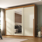 Guarda-Roupa Casal 3 Portas de Correr 6 Gavetas Spazio Yescasa MDP Off White/Cinamomo