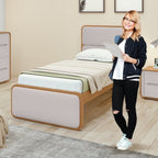Kit Quarto Infantil com Cama Solteiro Corino e Cômoda 8 Gavetas Loop Móveis Lopas Bege Amêndoa Clean/Off White