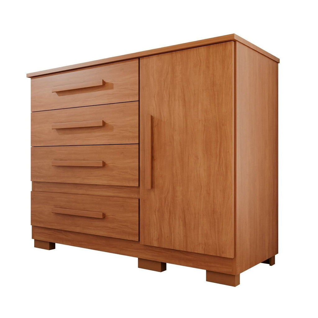 Cômoda para Quarto 1 Porta 4 Gavetas Pérola Espresso Móveis Marrom/Cinamomo