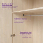 Conjunto com Cama Solteiro Giulia Rattan e Guarda Roupa Curió Casatema MadeiraOriginals Branco/Marrom