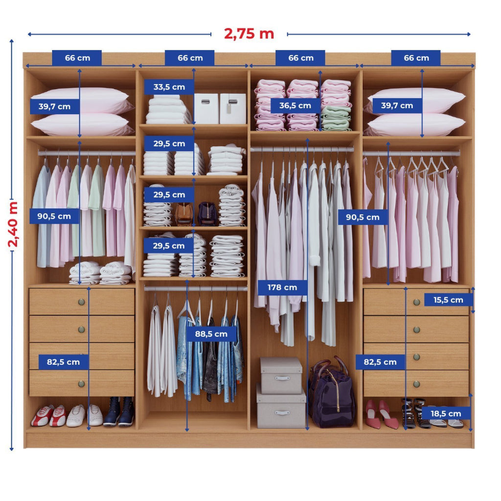 Guarda-Roupa Casal 8 Portas 8 Gavetas Império D Doro 100% MDF Cinamomo/Off White