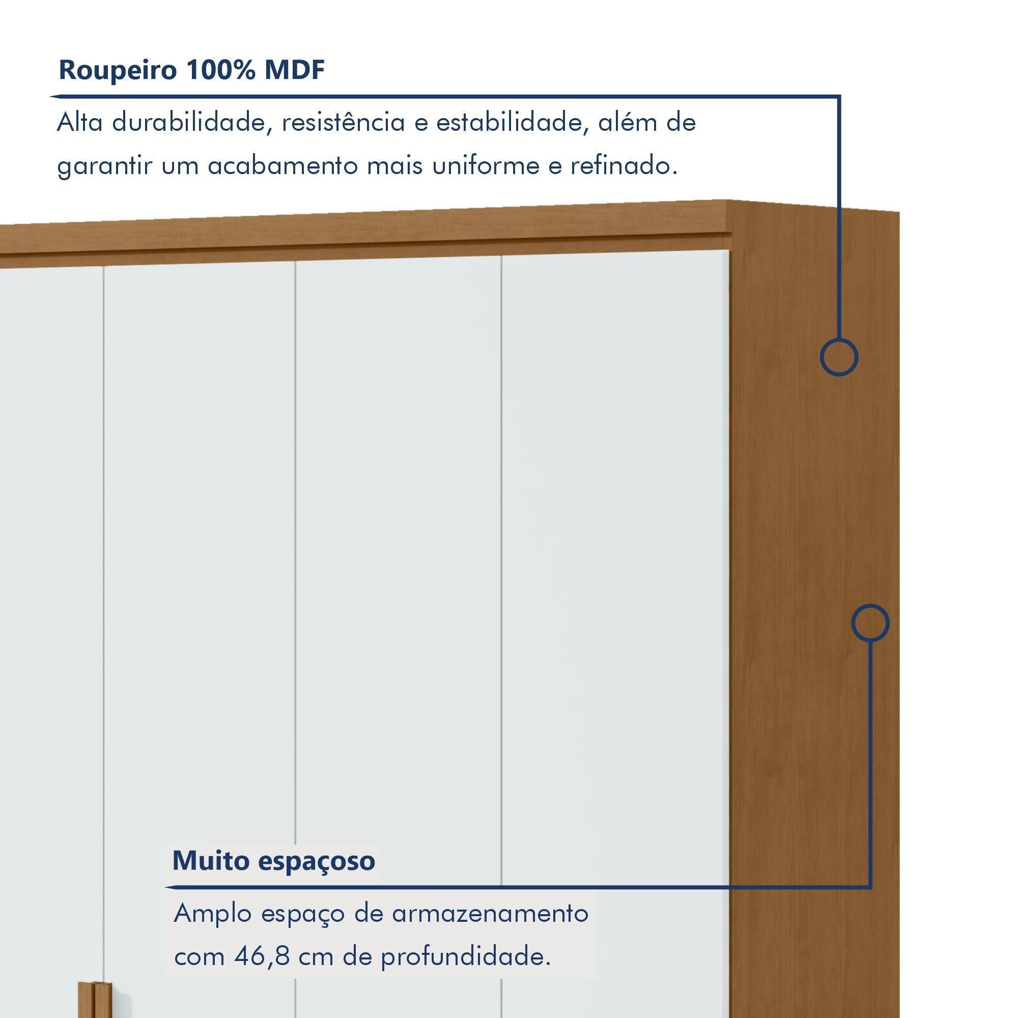 Guarda-Roupa Solteiro 4 Portas 2 Gavetas Alonzo Móveis Lopas 100% MDF 153.5cm Marrom Amêndoa Clean/Branco