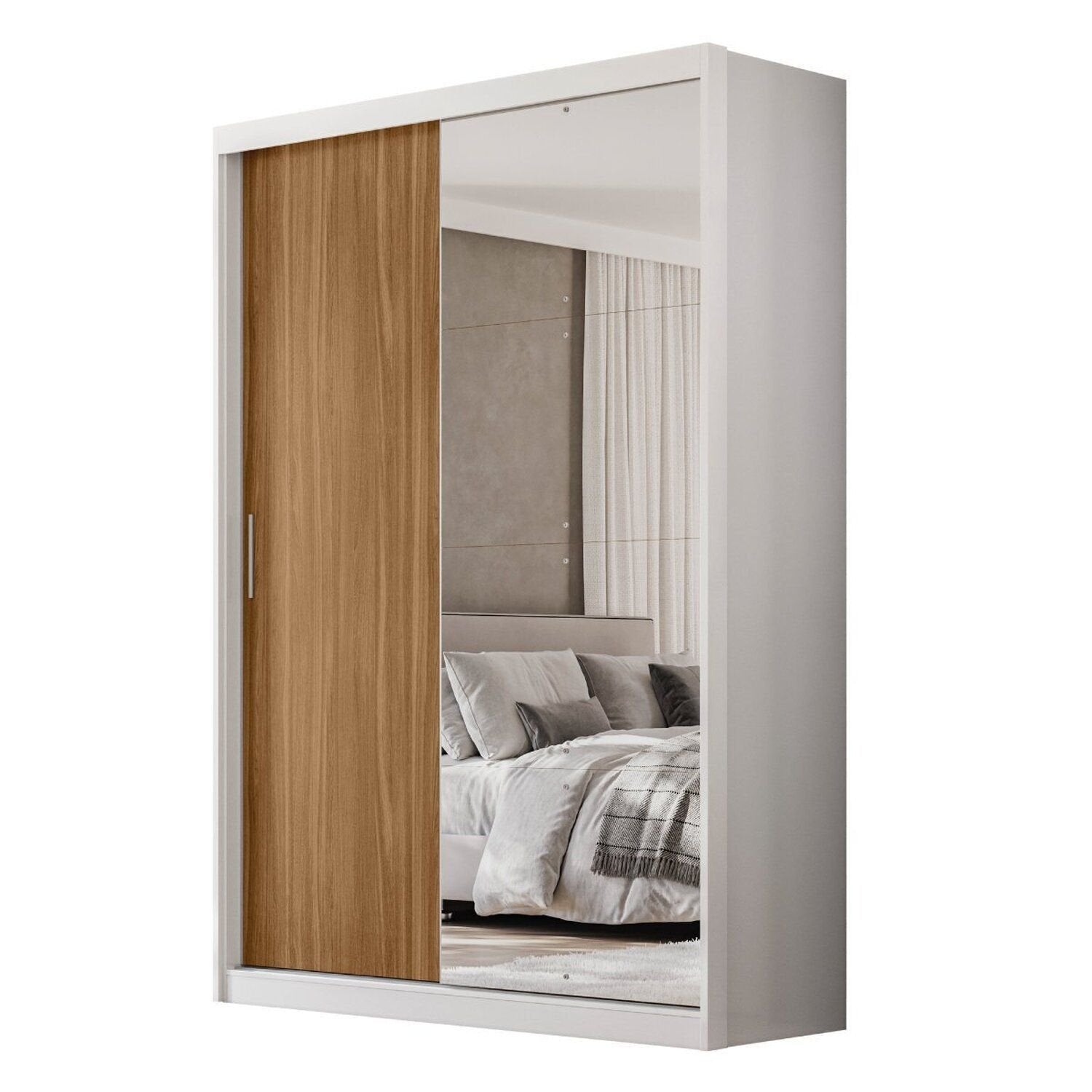 Guarda-Roupa Casal com Espelho Demóbile London 2 Portas de Correr 4 Gavetas 100% MDF Branco