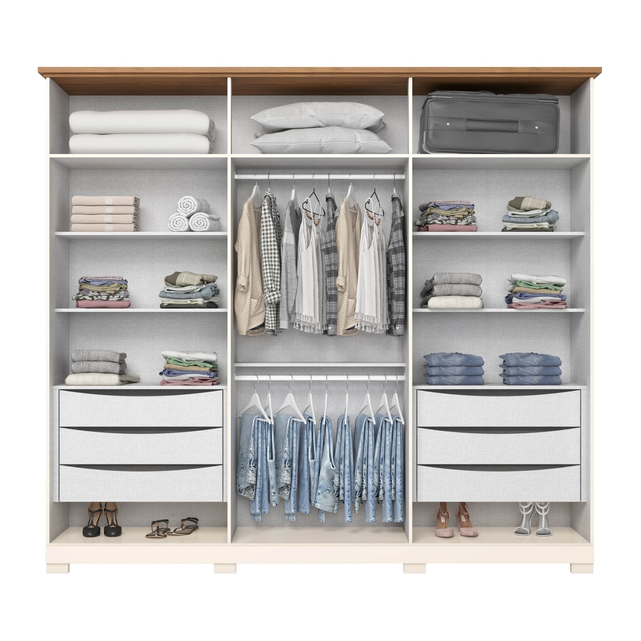 Guarda-Roupa Casal 6 Portas 6 Gavetas Napoli Henn 100% MDP Bege/Off White/Nature