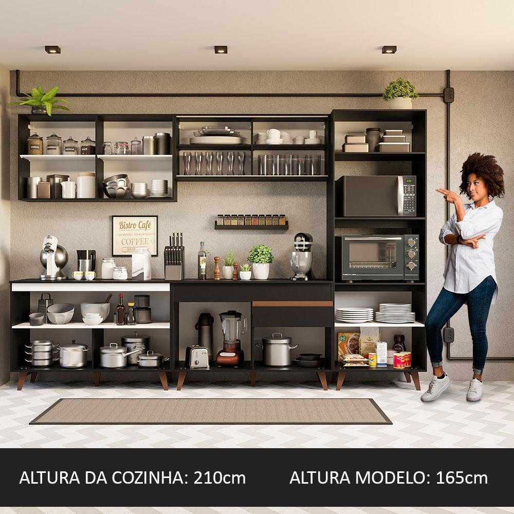 Armário de Cozinha Completa 310cm Reims Madesa GRRM3100018N Preto