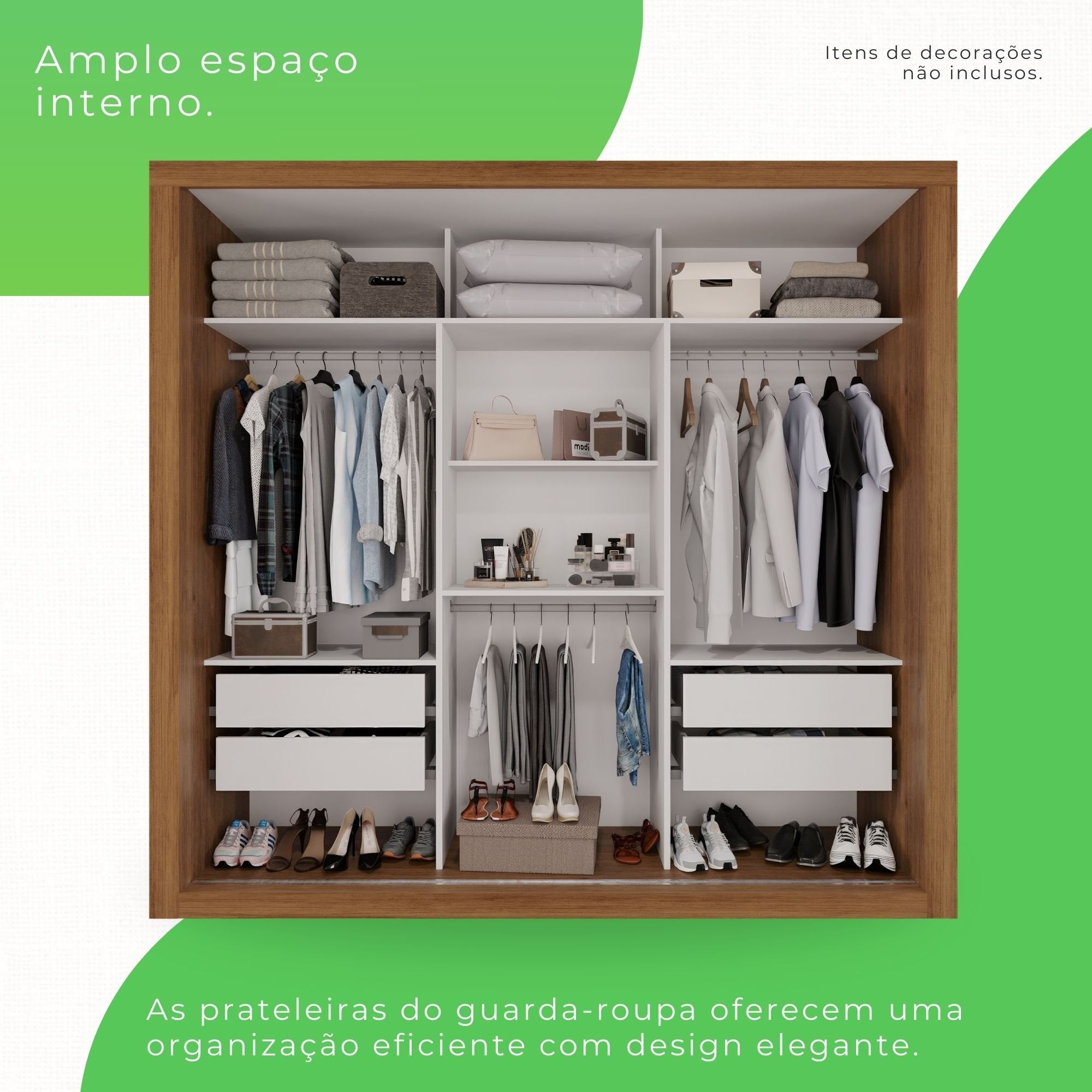 Guarda-Roupa Casal 3 Portas com Espelho 4 Gavetas Costa Rica Cinamomo Off-White Sallêto Móveis
