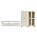 Conjunto Sala de Estar 3 Peças com Rack, Armário e Estante Ananda CabeCasa MadeiraOriginals Branco Off White/Mel