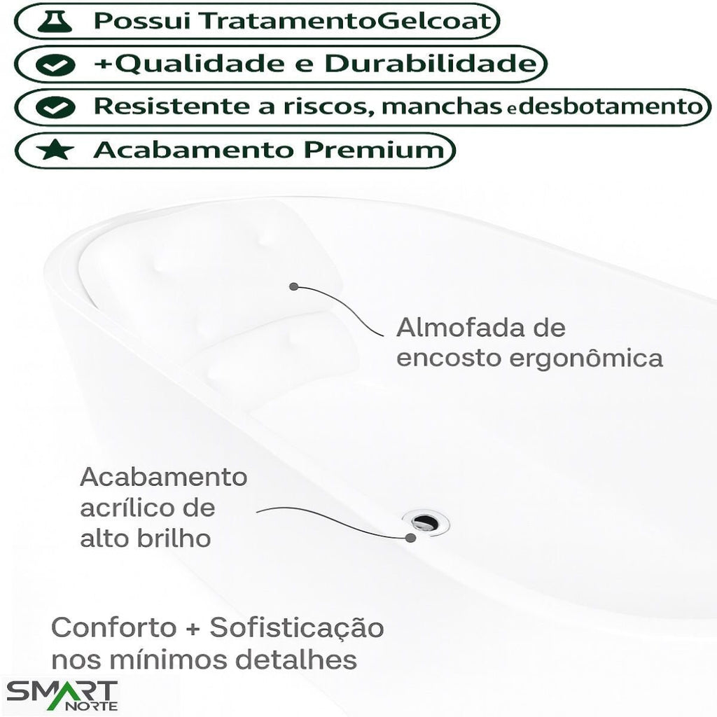 Banheira Imersão Freestanding Acrílica Premium 150cm Smart Norte