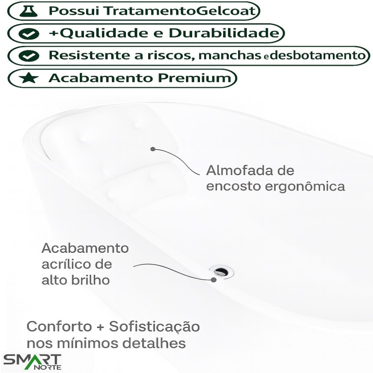 Banheira Imersão Freestanding Acrílica Premium 150cm Smart Norte