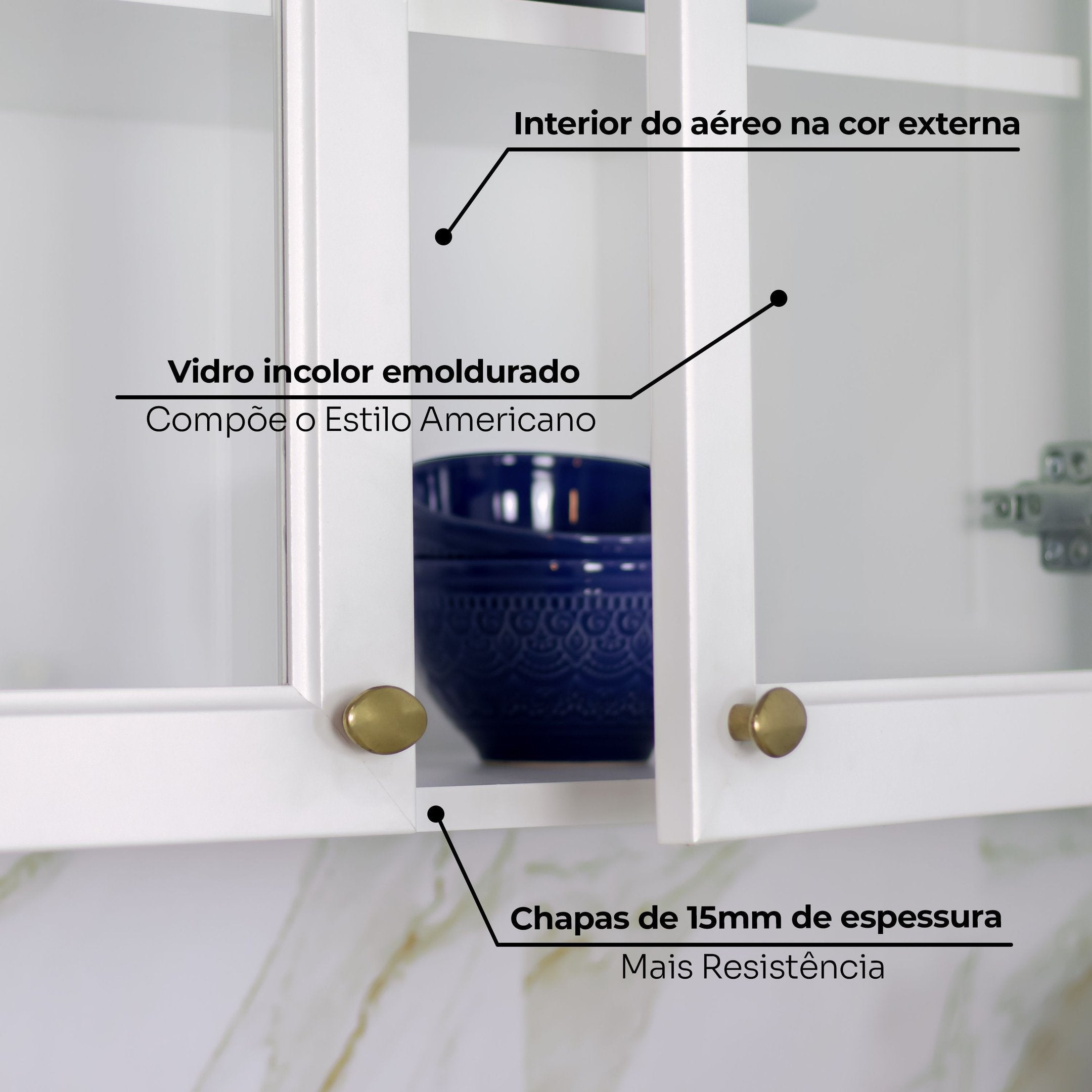 Cozinha Compacta Modulada 6 Peças com Aéreo para Micro-Ondas Emily Espresso Móveis Branco/HP/Calcare