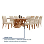 Conjunto Sala de Jantar Mesa Retangular Tampo Vidro/MDF com 8 Cadeiras Genova Smart Plus Cel Móveis