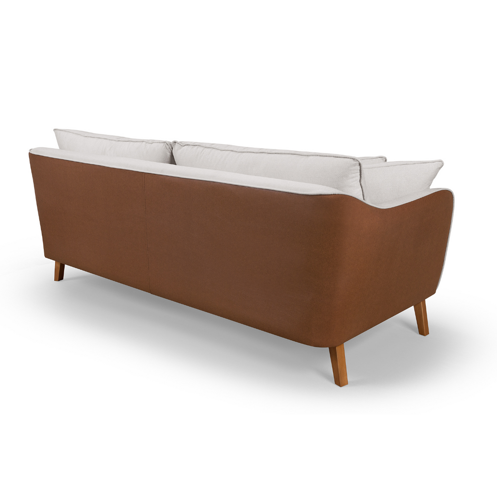 Conjunto Sofá Living Hórus e Duas Poltronas Tecido Composê Linho Cru e Marrom Terracota 2,00m