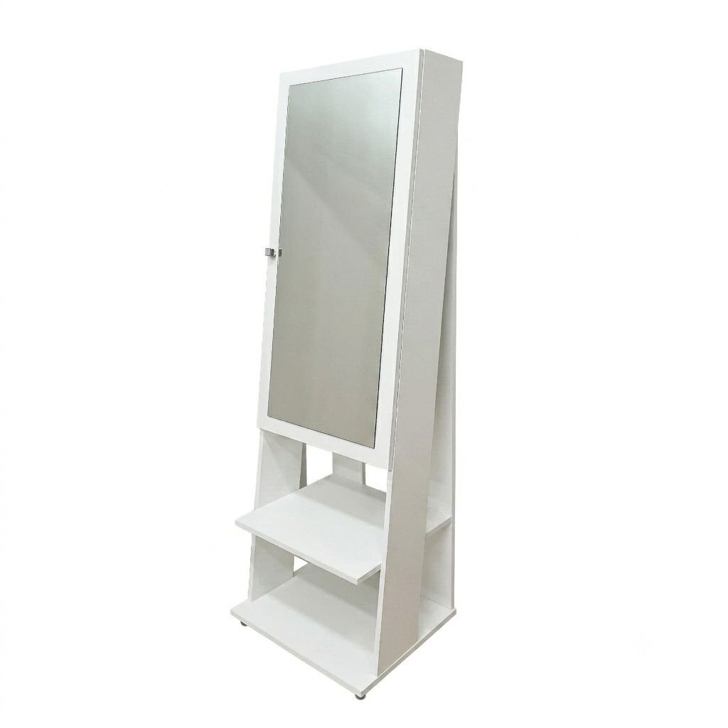 Espelho de Chão Grande Retangular 175x49cm 2 Prateleiras Porta Acessórios Retrô PE2024 Tecno Mobili Branco