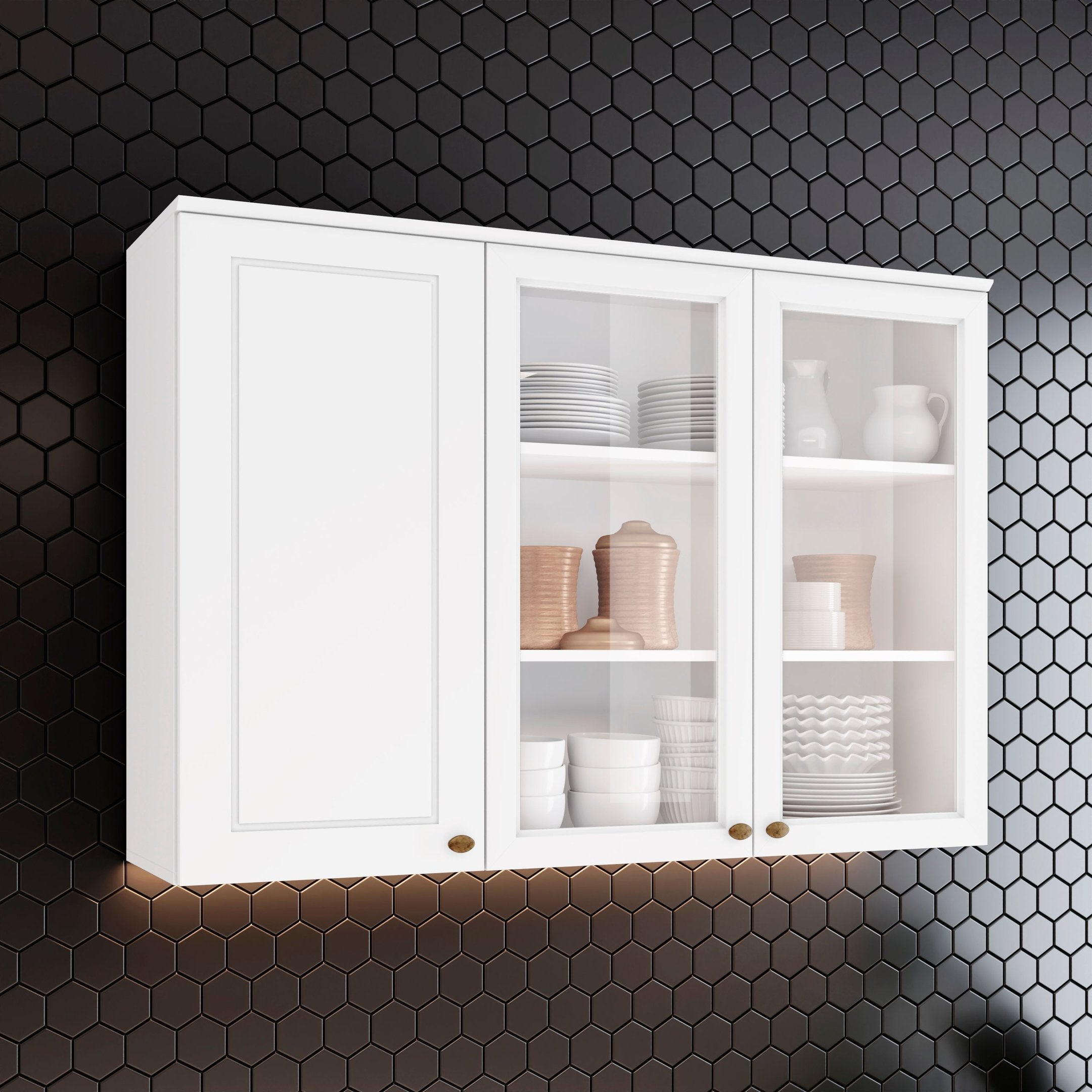 Armário Aéreo 3 Portas 120cm Americana Henn Branco/HP