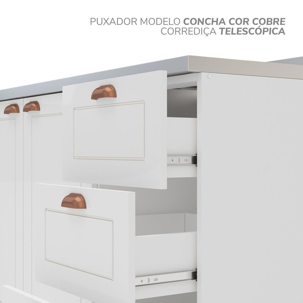 Cozinha Pérola com Rodapé 5 Peças Torre Quente Aéreo 3 Portas Balcão 120 Balcão 80 e Basculante Yescasa Branco