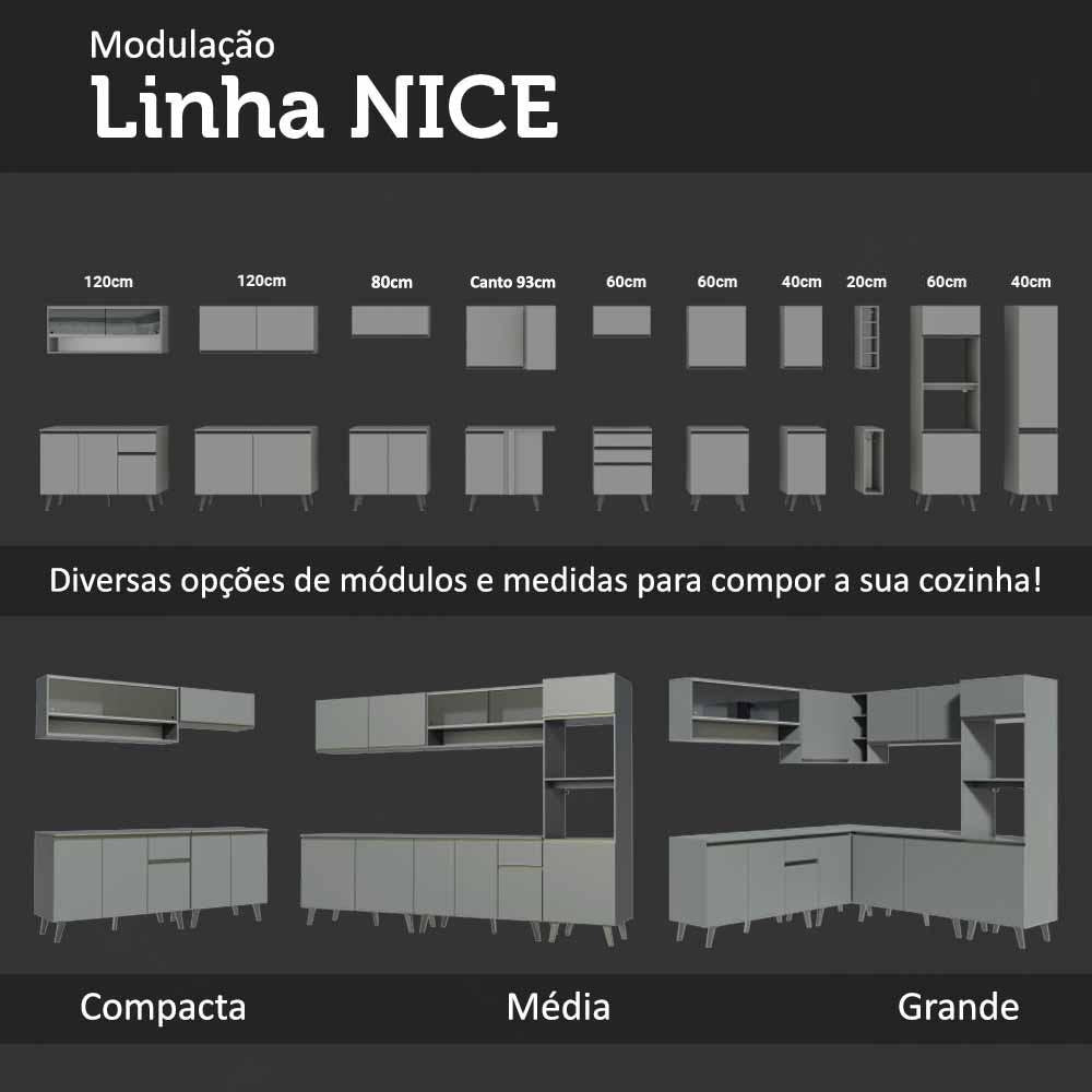 Armário de Cozinha Completa 240cm Suspenso Nice Madesa 05 Cinza