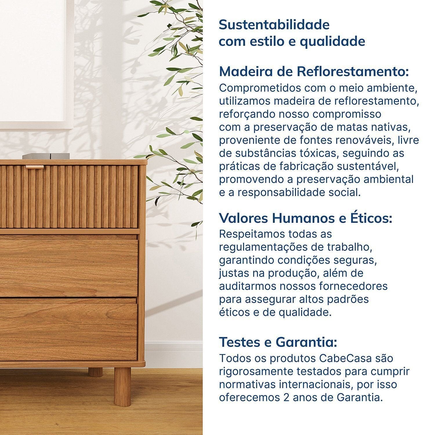 Cômoda 6 Gavetas Oiti Madeira Maciça Pinus 132,8cm CabeCasa MadeiraOriginals Marrom