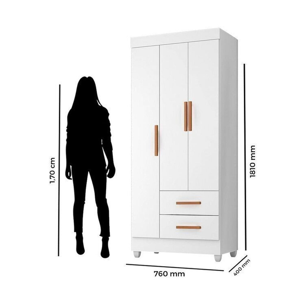Quarto Bebê Infantil com Guarda-Roupa 3 Portas e 2 Gavetas com Cômoda 4 Gavetas Lite Infantil Móveis Leão Branco