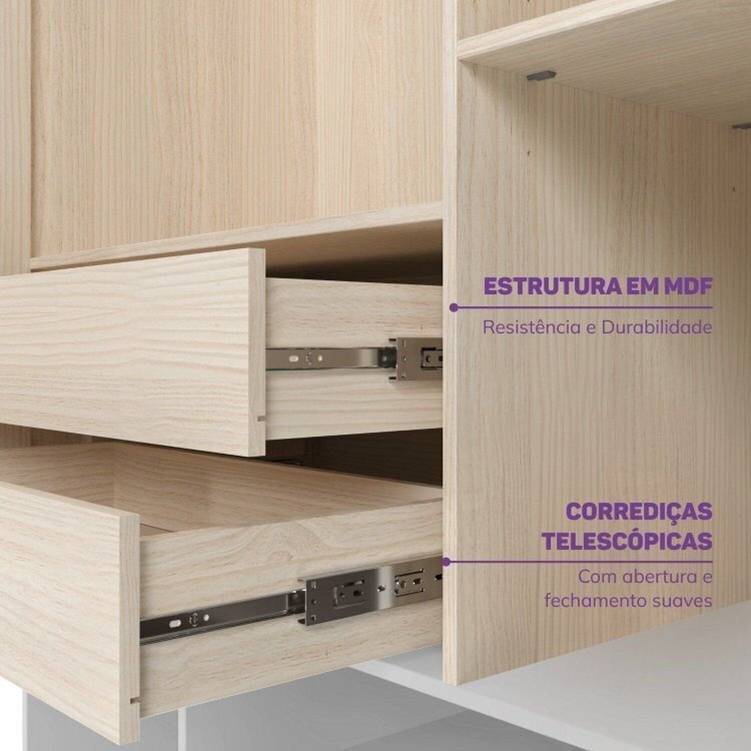 Conjunto com Cama Solteiro Giulia Rattan e Guarda Roupa Curió Casatema MadeiraOriginals Branco/Marrom