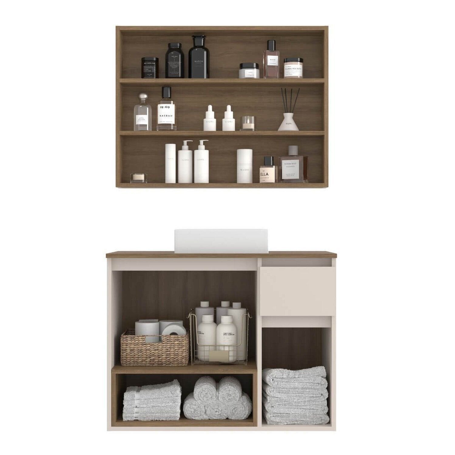 Conjunto para Banheiro Aurora Yescasa 80cm Cuba e Espelheira Bege/Mel/Arenas