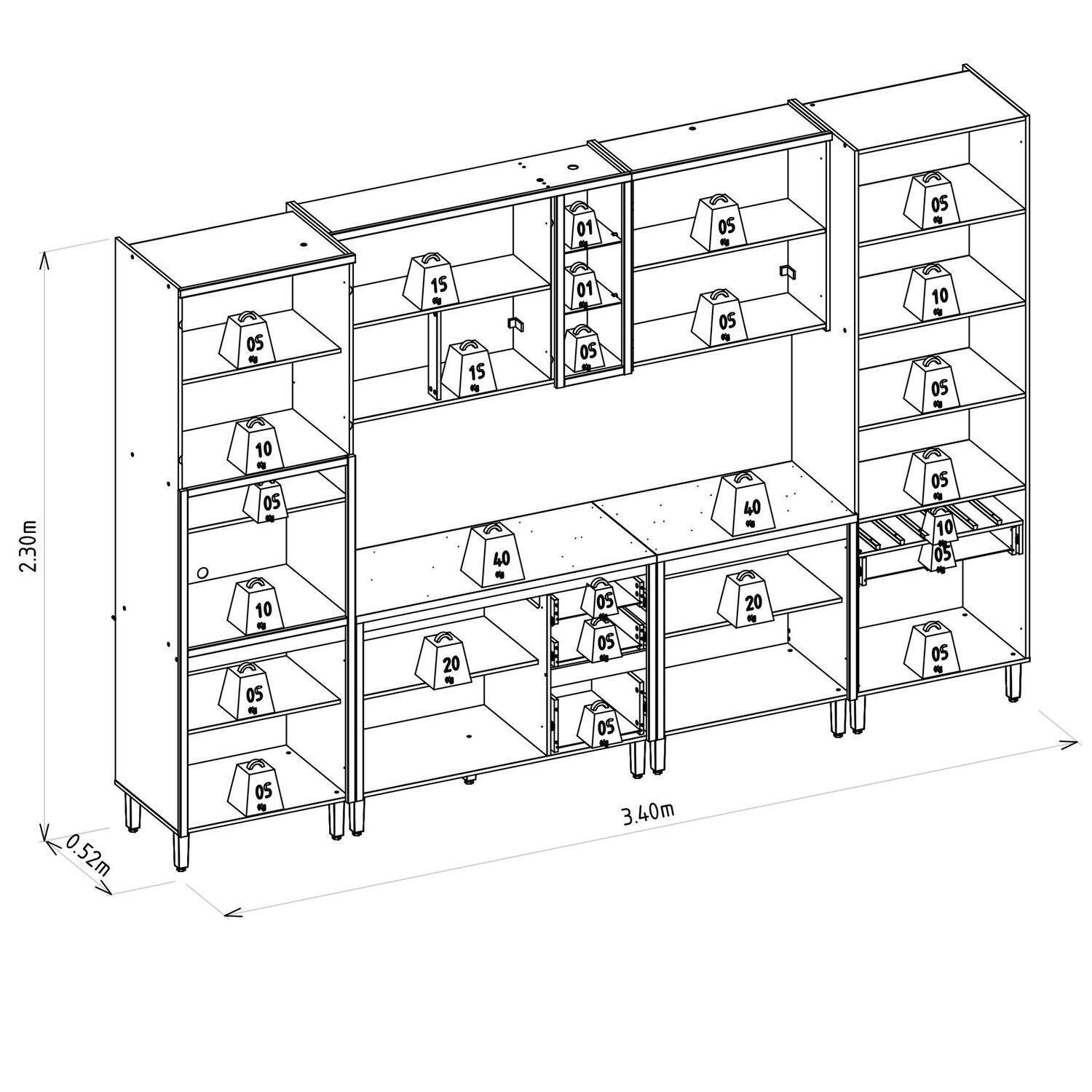 Cozinha Completa Modulada 6 Peças Torre Simples Cristaleira Allure Marrom/Jequitibá/Gris Fosco Linea Brasil
