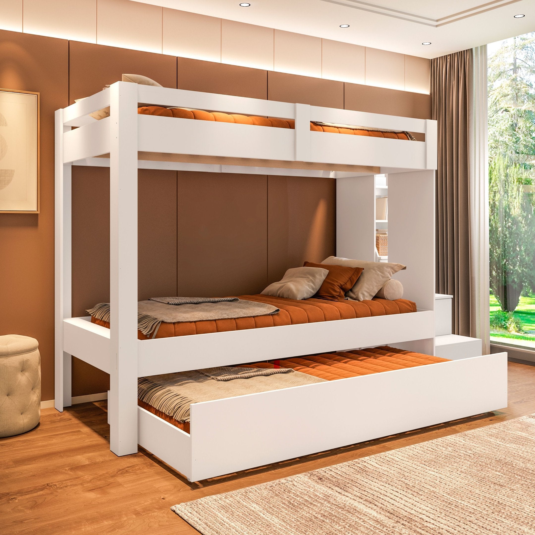 Beliche Adulto com Cama Auxiliar e Escada Multifuncional Moon Yescasa Branco