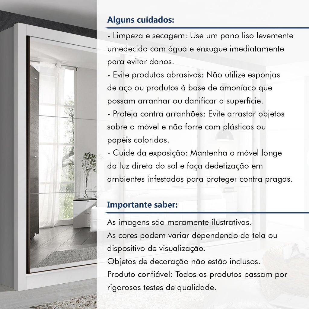 Guarda-Roupa Casal 3 Portas 6 Gavetas com Espelho Premium Lux Yescasa Branco